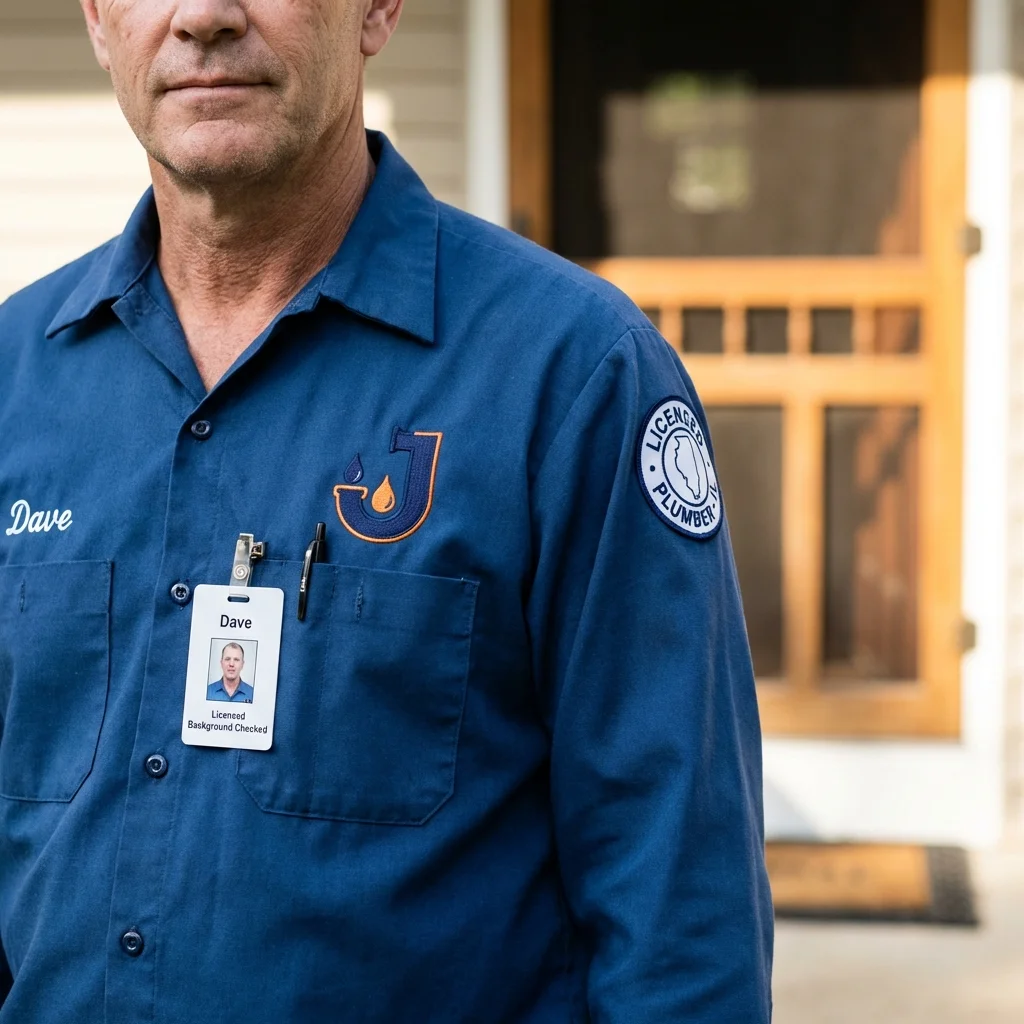 Licensed plumber showing ID badge in Hoboken, NJ