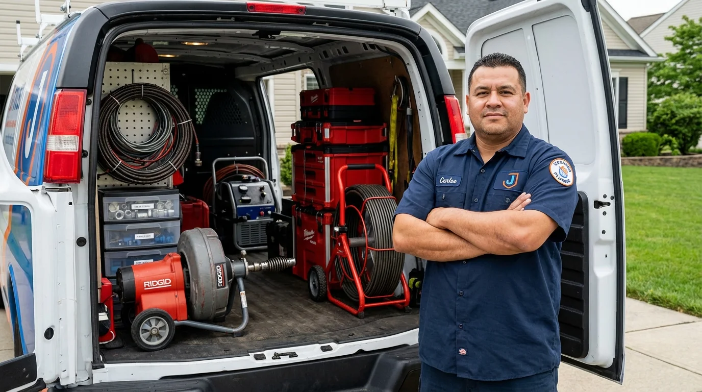 Professional drain cleaning equipment and Johns Plumbing LLC plumber in Hoboken