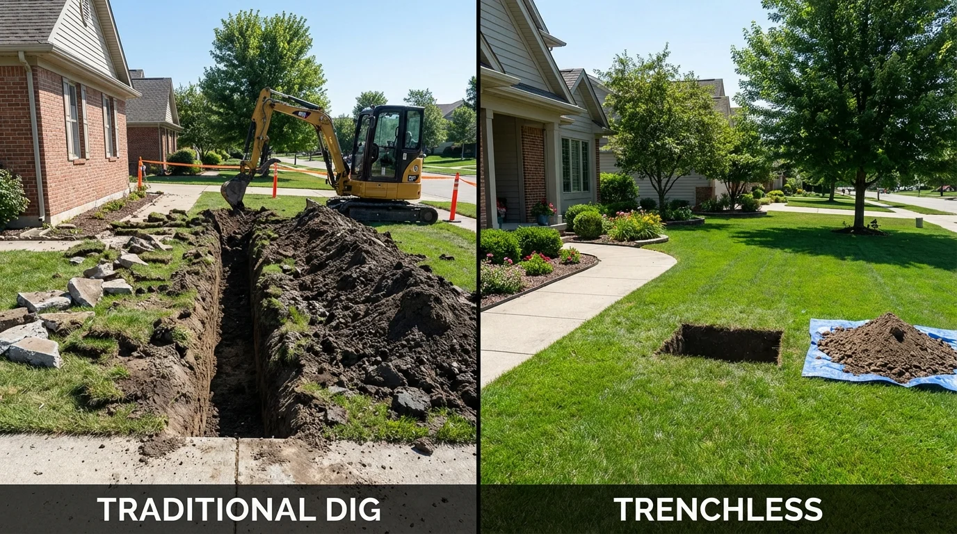 Trenchless sewer repair with minimal yard damage versus traditional excavation in Hoboken, NJ